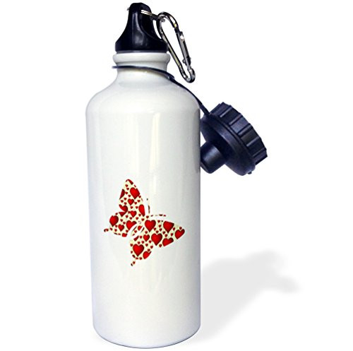 3dRose Print of Butterfly Made Of HeartsSports Water Bottle 21oz  21 oz Multicolor
