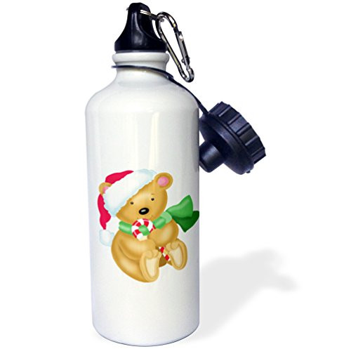 3dRose Cute Little Santa Bear Illustration with A Candy CaneSports Water Bottle 21oz  21 oz Multicolored