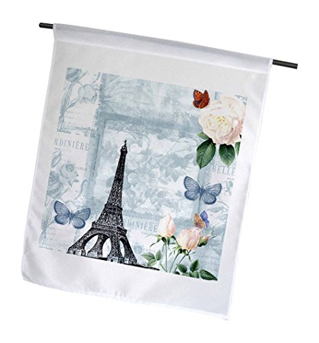 3dRose Eiffel Tower with Roses  Butterflies Vintage  Garden Flag 12 by 18
