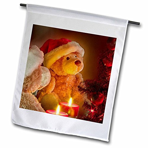 3dRose Christmas Teddy Bears with Holiday Tree  Candles  Garden Flag 12 by 18