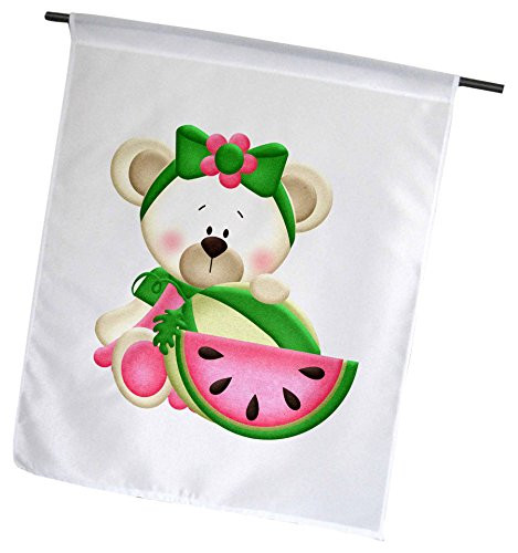 3dRose Cute White Bear with A Watermelon Illustration  Garden Flag 12 by 18