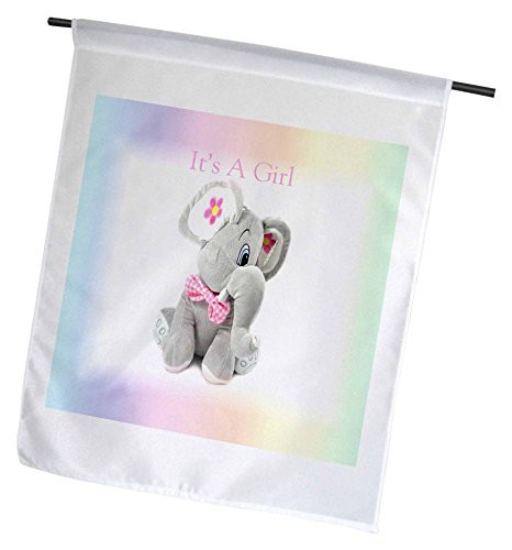 3dRose Print of Its A Girl with Baby Elephant on Pastel Gradient  Garden Flag 12 by 18