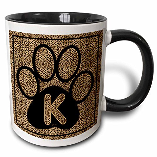 3dRose Letter K Standard Cheetah Print Cat Paw  Two Tone Black Mug 11 oz Multicolored