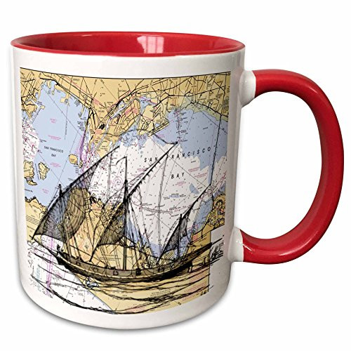 3dRose Print of Plymouth Bay Chart With Lobster Mug 11 oz Red