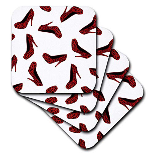 3dRose High Heel Shoes Print Red Cheetah  Soft Coasters set of 4
