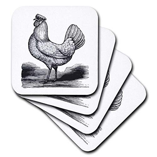 3dRose Print of Black And White Chicken Ceramic Tile Coasters set of 4 3dRose Print of Black And White Chicken Ceramic Tile Coasters set of 4