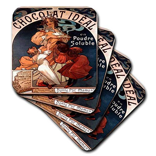 3dRose Print of Muchas Chocolate Ad Ceramic Tile Coasters set of 4 3dRose Print of Muchas Chocolate Ad Ceramic Tile Coasters set of 4