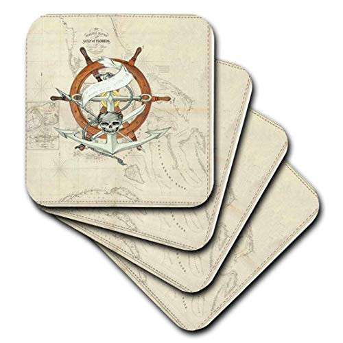 3dRose Print of Vintage Florida Chart With Pirate Wheel Ceramic Tile Coasters set of 4 3dRose Print of Vintage Florida Chart With Pirate Wheel Ceramic Tile Coasters set of 4