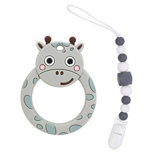 Flantor Baby Teether Silicone Teether Toy with Pacifier Clip Holder Set for Newborn BabiesFood Grade BPA Free Silicone Teether for Boy and Girl GiraffeGrey