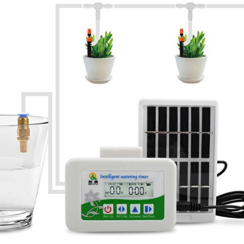 Micnaron Solar Automatic Watering System DIY Automatic Drip Irrigation Kit Self Watering Device Intelligent Solar Timer System Plant Drip Irrigation Water Dripper for Plants Flowers Garden