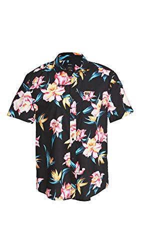 RVCA Men Akora Floral Short Sleeve Shirt Black Large
