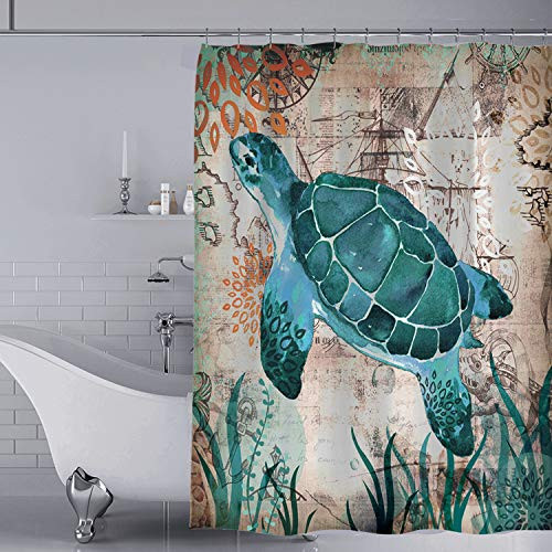 YISUN Sea Turtle Shower Curtain  72 x 72 Inch Bright Fabric Shower Curtains with 12 Hooks Waterproof Shower Curtains for Home Decor Bathroom  Blue