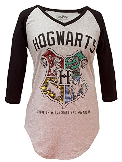 Harry Potter Hogwarts Crest VNeck Raglan XLarge Harry Potter Hogwarts Crest VNeck Raglan XLarge