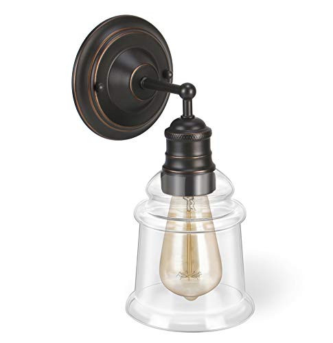 BONHAR Bathroom Vanity Lights Bronze 1Light Farmhouse Vanity Lights Industrial Wall Light with Clear Glass Shade Bathroom Lighting Fixtures Wall Sconce Bulb not Included RPZ105