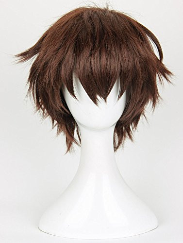 Missvig Cosplay Wigs Short Dark Brown for Men Cosplay Halloween Party Heat Resistant Synthetic Fiber Wig Hair with Wig Cap