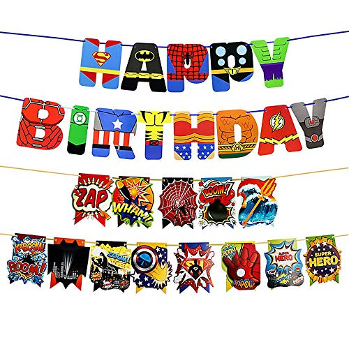 2 Pcs Superhero Banners Superhero Party Supply Superhero Happy Birthday Banner Party Supplies for Kids Birthday Party Decoration Spiderman Banners