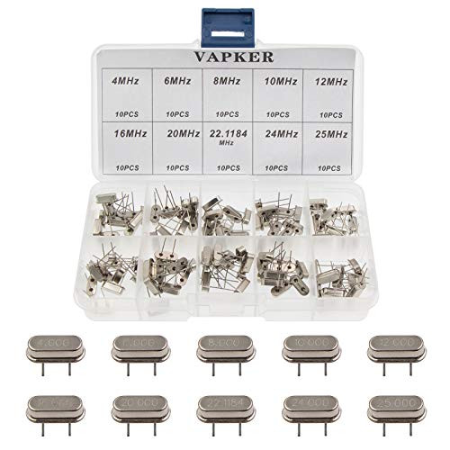 VAPKER 100 Pcs 10 value DIP Quartz Crystal Oscillator 4M6M8M10M12M16M20M221184M24M25M Crystal Resonators Oscillator Assortment Kit