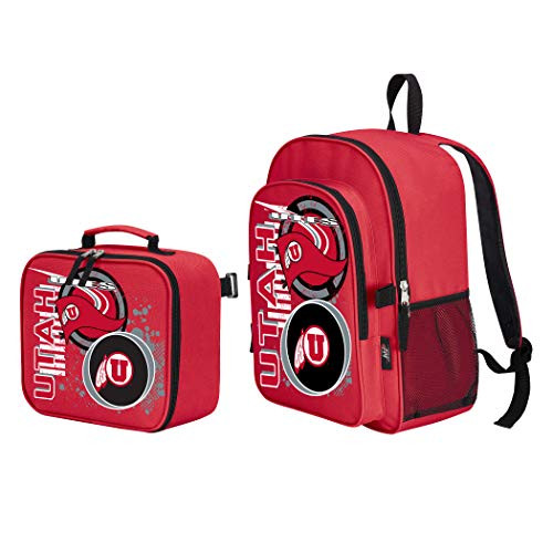 Officially Licensed NCAA Utah Utes Accelerator Backpack  Lunch Kit Set Red 16 x 95 x 12