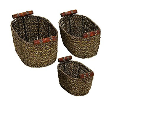 Deco 79 Seagrass Metal Basket, 14 by 12 by 10-Inch, Set of 3