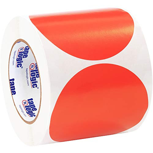 Tape Logic TLDL615G 4 Inventory Circle Labels Fluorescent Red 1 Roll of 500 Labels