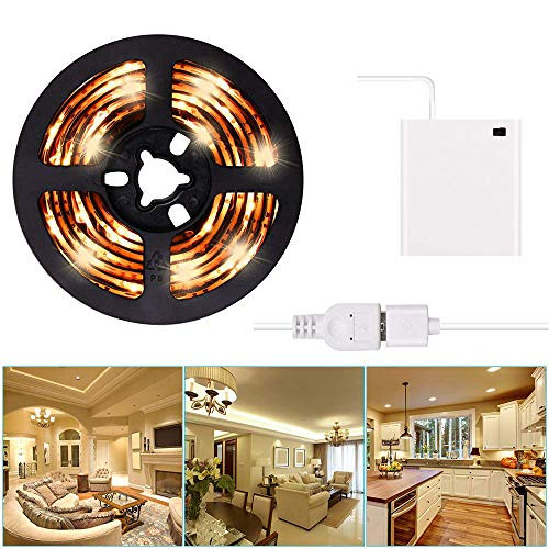 LED Strip Light USB or Battery Powered USB LED Light Strip Kit 3m98FT Waterproof Super Bright LED Tape Light Warm White