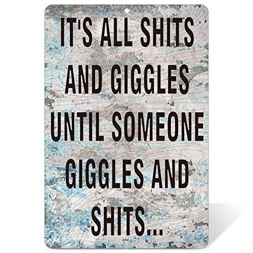 Cleaky Funny Giggles Metal Tin Sign Vintage Bathroom Wall Decor Garden Art Man Cave Bar Signs 8X12Inch