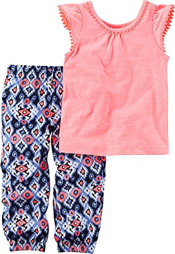 Carters Baby Girls 2Piece Top And Printed Joggers Set 9 Months