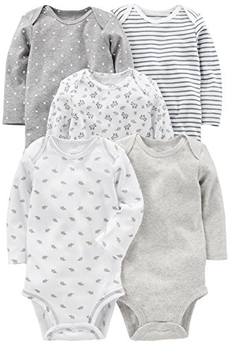 Simple Joys by Carters Baby 5Pack Neutral LongSleeve Bodysuit GrayWhite 36 Months