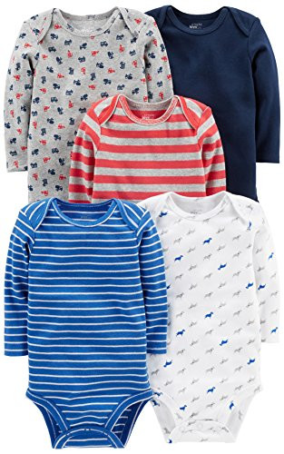 Simple Joys by Carters Baby Boys 5Pack LongSleeve Bodysuit BlueRedGrey 36 Months
