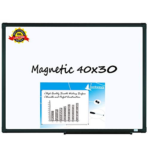 Lockways Magnetic Whiteboard White Board Dry Erase Board 40 x 30 Inch Black Aluminium Frame