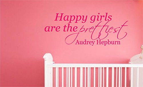 Happy girls are the prettiest Audrey Hepburn 28x11quote wall decal vinyl c Wheeler3Designs Hot Pink