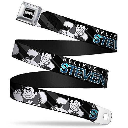 BuckleDown Seatbelt Belt  Steven Universe 2PosesBELIEVE IN STEVEN Stripes BlackWhiteGraysGlitter Blue  10 Wide  2036 Inches in Length