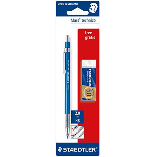 Staedtler Mars technico 780 Technical Mechanical Pencil set Lead Holder 2mm, HB, Staedtler Mars Plastic Erasers.