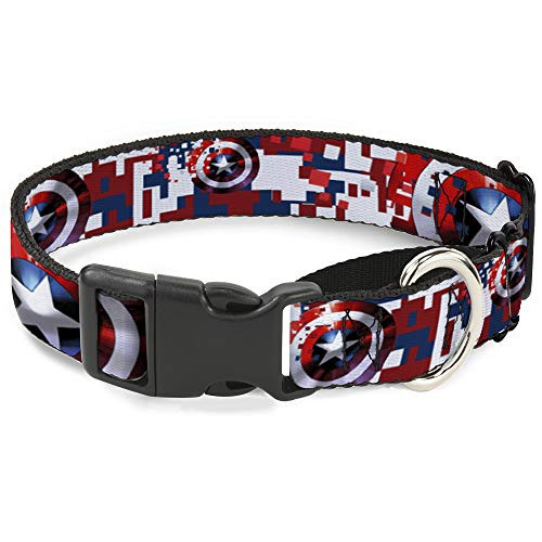 BuckleDown Dog Collar Martingale Captain America Shield Digital Camo Blue White Red 13 to 18 Inches 15 Inch Wide