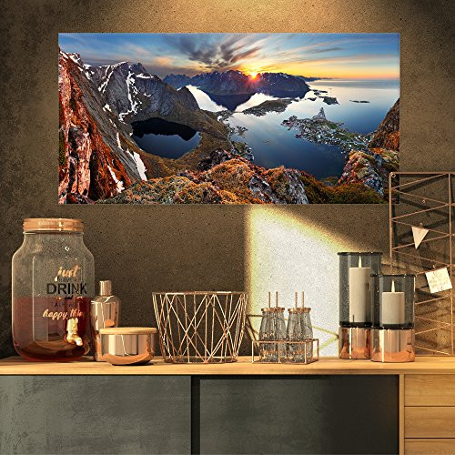 Design Art PT9462-32-16 Sunset at Rocky Mountains Norway Landscape Photo Canvas Print 32x16 Blue Design Art PT9462-32-16 Sunset at Rocky Mountains Norway Landscape Photo Canvas Print 32x16 Blue