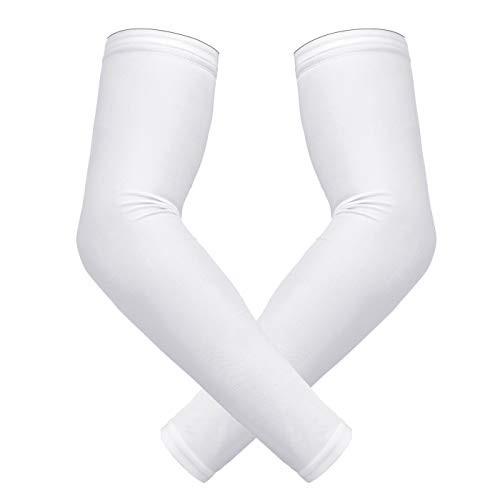 HDE Arm Compression Sleeves for Kids Basketball Shooting Sleeve  Youth Sports Football Baseball Softball White Youth Small