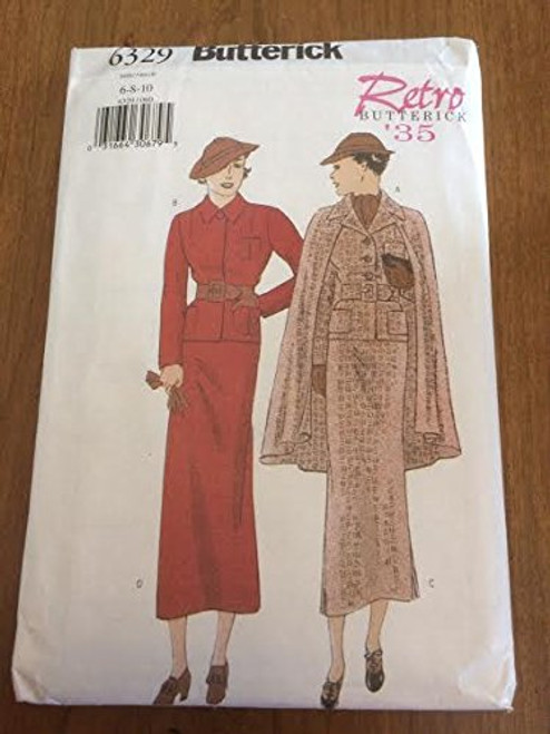 Butterick 6329 Retro '35 Sewing Pattern, Misses' Petite Jacket, Cape, Skirt & Belt, Size 6-8-10