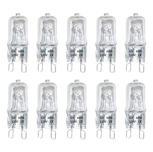 NLEHB 10 Pack G9 Halogen Bulb 120 Volt Clear Halogen G9 T4 60W JCD BiPin G9 Halogen Bulb Dimmable Apply to Crystal Chandelier