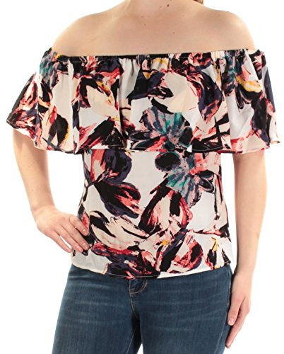 Bar III Womens Floral Print OffTheShoulder Pullover Top Ivory S