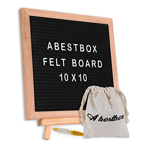 Felt Letter Board with 510 Letters, 10 x 10 inches Changeable Black Felt Message Board, Letterboard, Felt Board, Oak Wood Frame, with Free Stand + Canvas Bag + Wall Mount + Scissors by Abestbox