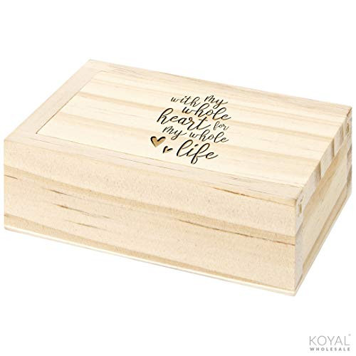 Koyal Wholesale Engraved Wood Ring Box with Lid Ring Bearer Box Keepsake Ring Box Rustic Proposal Engagement Ring Box Real Pine Wood with My Whole Heart for My Whole Life