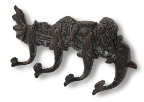 Moby Dick Tropical Mermaid and Dolphins Cast Iron Wall Hooks Pegs