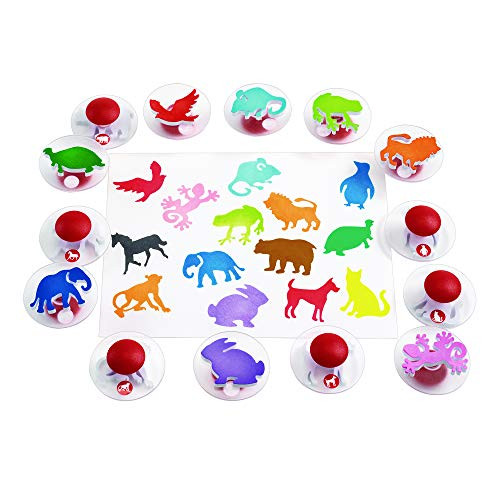 Colorations Easy Knob Grip Stamper Animal Stamps Jungle Domestic Tropical 14 Stamps 2 inches x 3 inches Storytelling Card Making Decorating Educational Learning Biology ANISTAMP