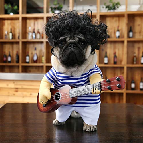 UEETEK Funny Singer Puppy Costume Dog Cat Playing Guitar Fancy Costume Halloween Christmas Costume for Dog Within 75kg