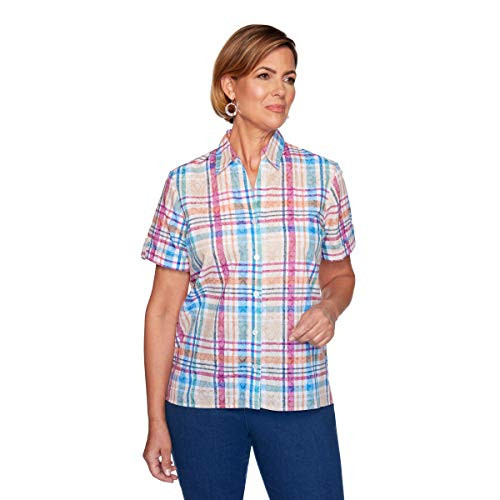 Alfred Dunner Womens Floral Pattern Plaid Burnout Woven TOP Multi XL