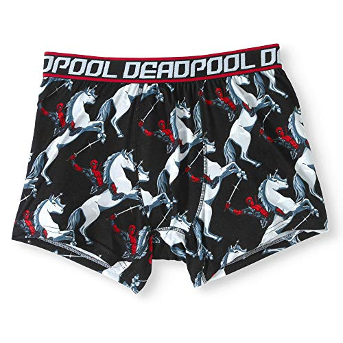 Marvel Mens Deadpool Riding A Unicorn Boxer Briefs Black Large
