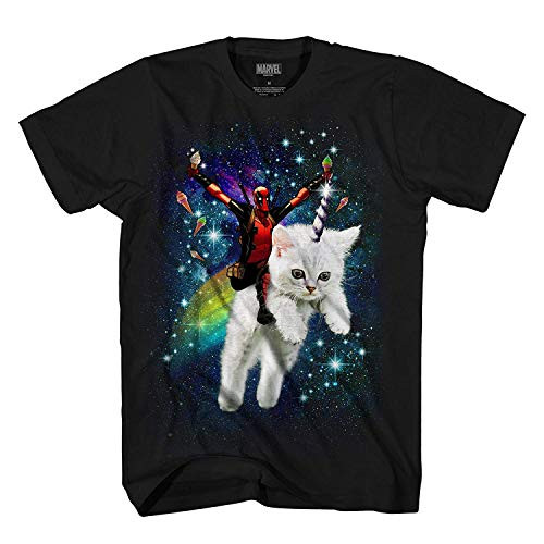Marvel Deadpool Space Trip Unicorn Kitty Adult TShirt Medium Black
