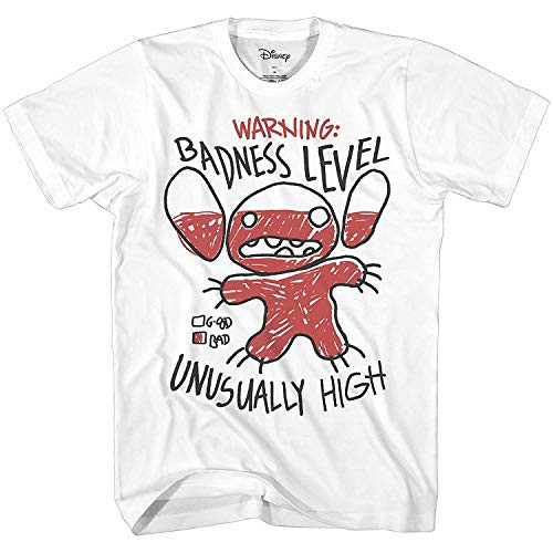 Disney Lilo and Stitch Badness Level Mens TShirt XSmall Stitch Badness White