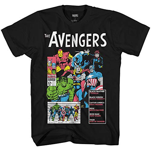 Marvel Mens Comics Group Shirt  Spiderman Ironman Captain America  Hulk Tee  Throwback Classic TShirt Black XXXLarge