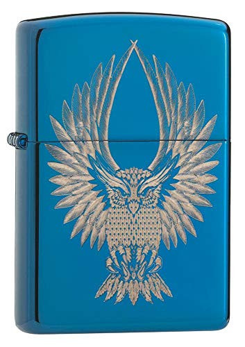 Zippo Owl Design High Polish Blue Pocket Lighter High Polish Blue Owl One Size